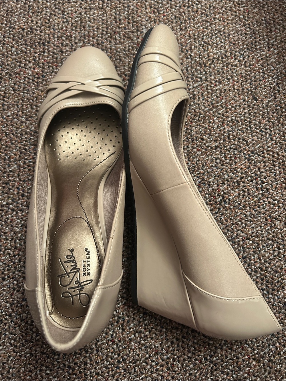 Life Stride Beige Wedge Heels with Front Strap Detail